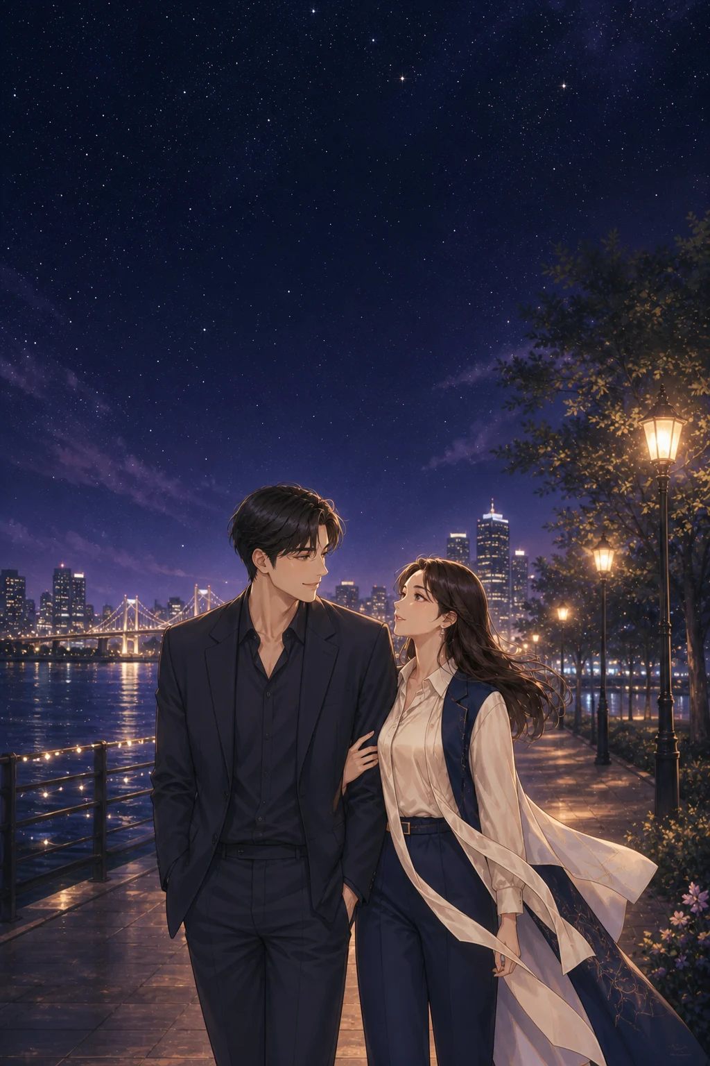 좋은 인연과 밤길을 걷는 여성