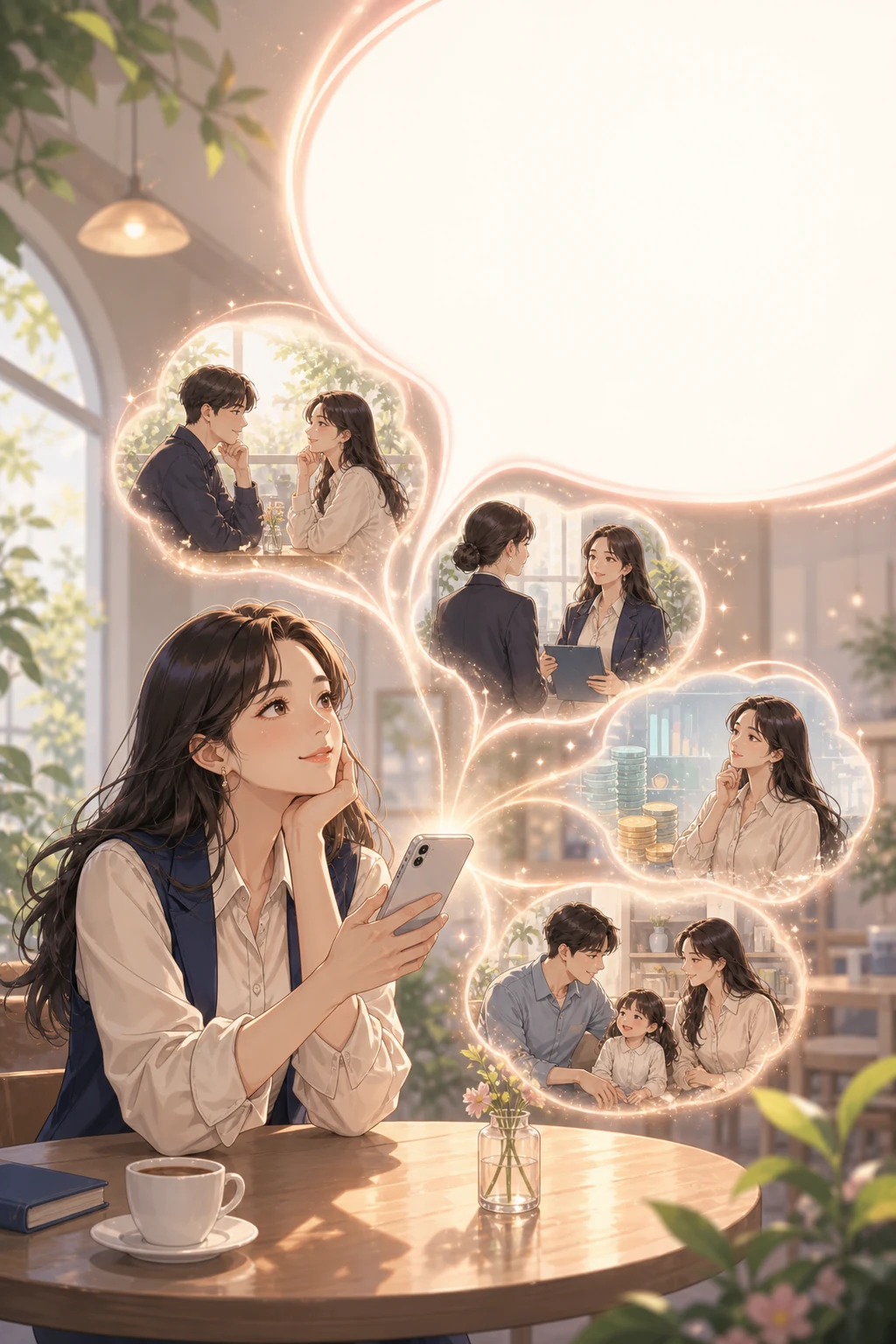 연애와 일, 돈과 가족의 선택을 떠올리며 휴대전화를 보는 여성